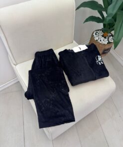 Women’s Velour Pajama Set – Embroidered ZIPPER Sleepwear HSL