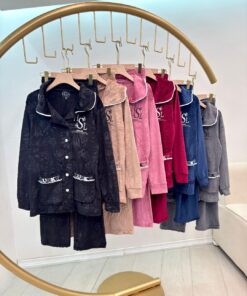 Alternative view of Women’s Velour Pajama Set – Embroidered Button-Down Sleepwear HSL