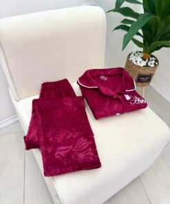 Alternative view of Women’s Velour Pajama Set – Embroidered Button-Down Sleepwear FL plus size