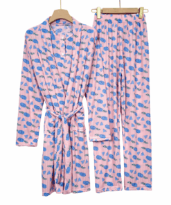 Alternative view of Women's Striped 3-Piece Set - Cotton Blend PJs with Robe (Regular & Plus Size)