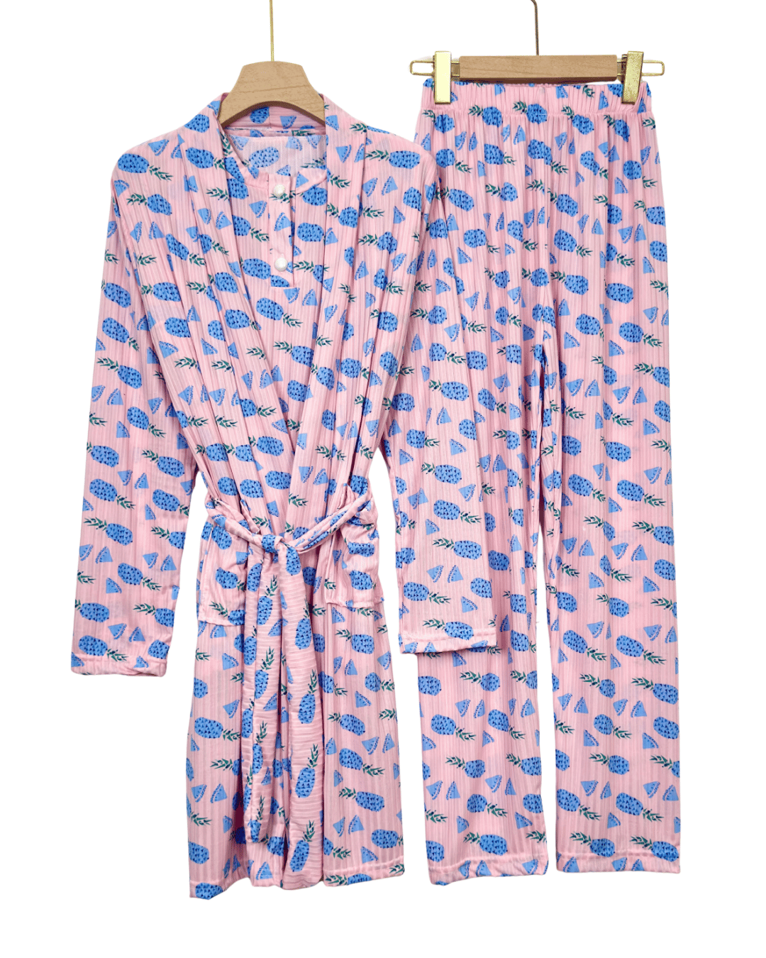 Women's Striped 3-Piece Set - Cotton Blend PJs with Robe (Regular & Plus Size) - Image 2