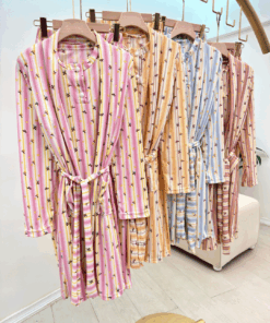 Alternative view of Women's 3-Piece Striped Pajamas - Short Sleeve Top & Robe Set (Regular & Plus Size)