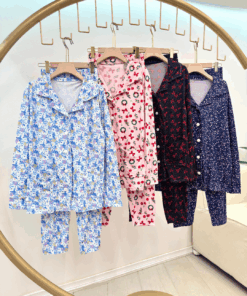 Alternative view of Women's Printed Cotton Blend Pajamas - Long Sleeve Button-Up Set