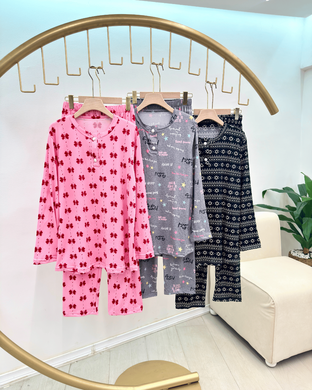 Women's Plus Size Cotton Blend Pajamas - Printed Long Sleeve Set - Image 3