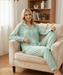 Women's Polka Dot Cotton PJs - Long Sleeve Button-Up Set
