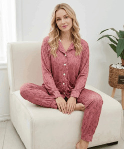 Women's Silky Soft Knit Pajamas - Long Sleeve Button-Up Set
