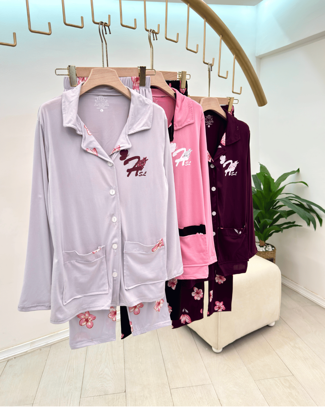 Women's Suzette Solid Top Pajama Set with Floral Pants - Image 2