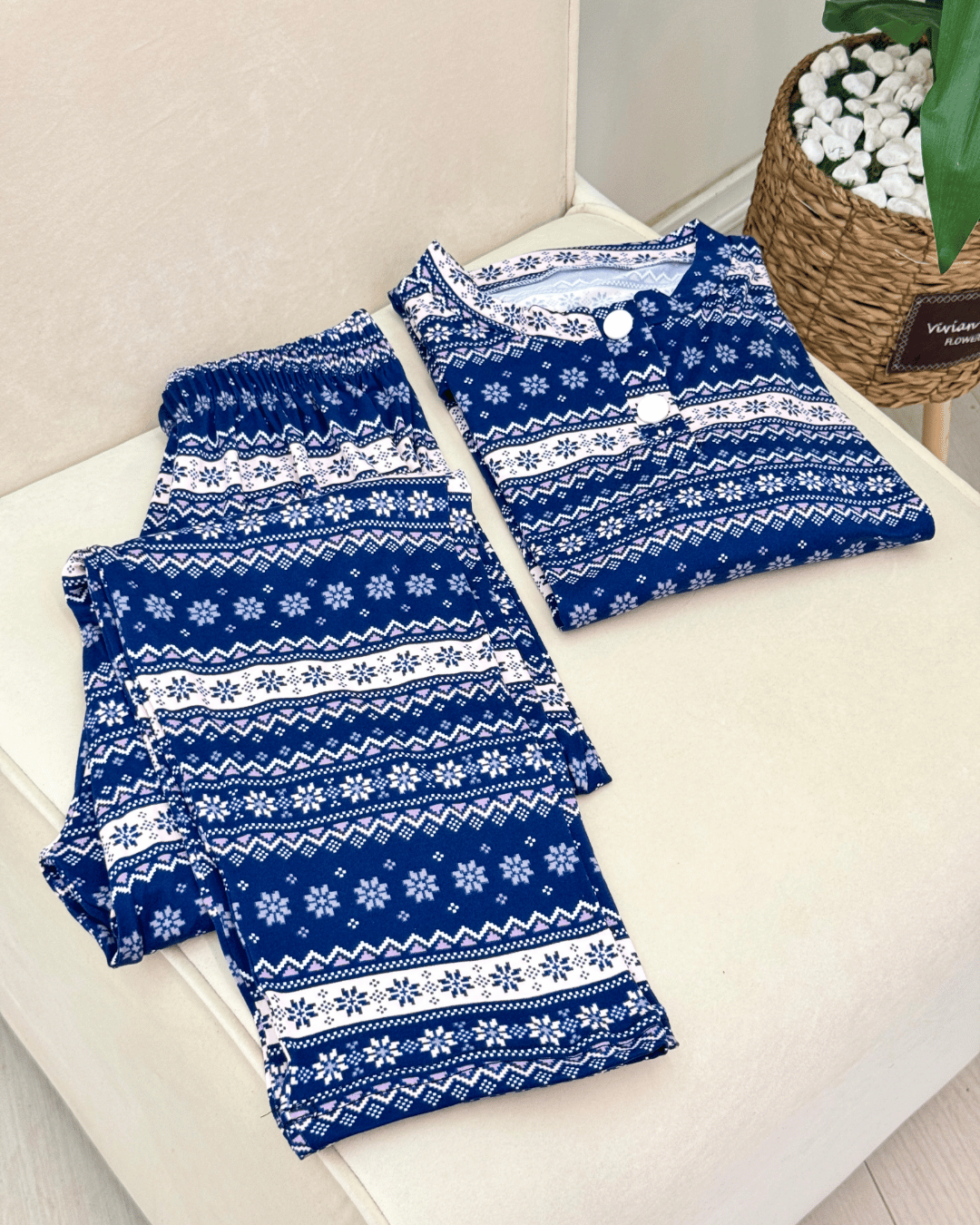 Assorted Print Cotton Blend Pajama Set (Plus Size)
