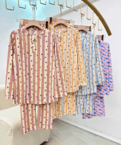 Alternative view of Women's Striped Floral Cotton Pajama Set - Regular & Plus Size