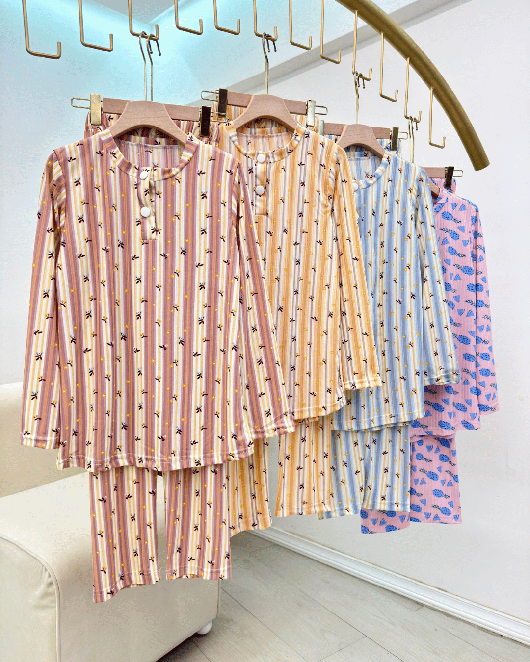 Women's Striped Floral Cotton Pajama Set - Regular & Plus Size - Image 2