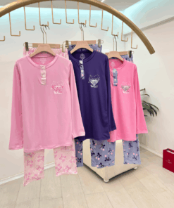 Alternative view of Women's Bow & Polka Dot Heart Cotton Blend Pajama Set - Long Sleeve (Regular & Plus Size)