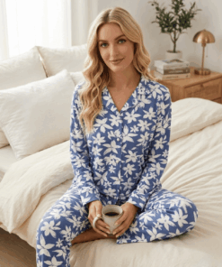 viscose Elegant Floral Print Women's Pajama Set