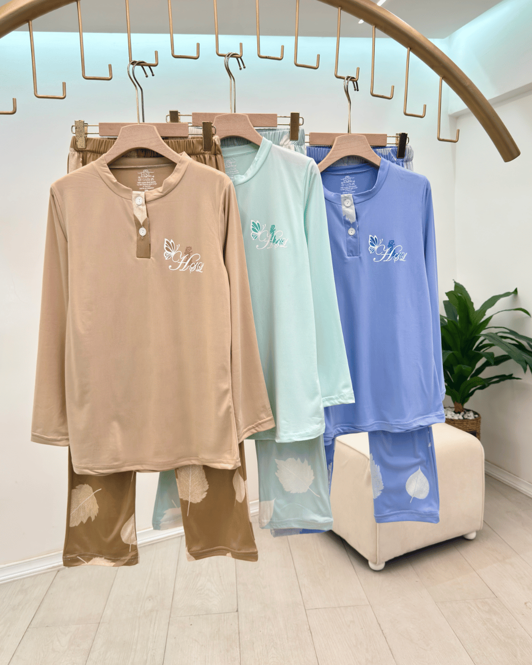 Serenity Leaf Print Cotton Blend Pajama Set ( Regular & Plus Size ) - Image 2