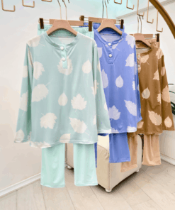 Alternative view of Relaxed Cotton Blend 2-Piece Lounge Set with Foliage Print