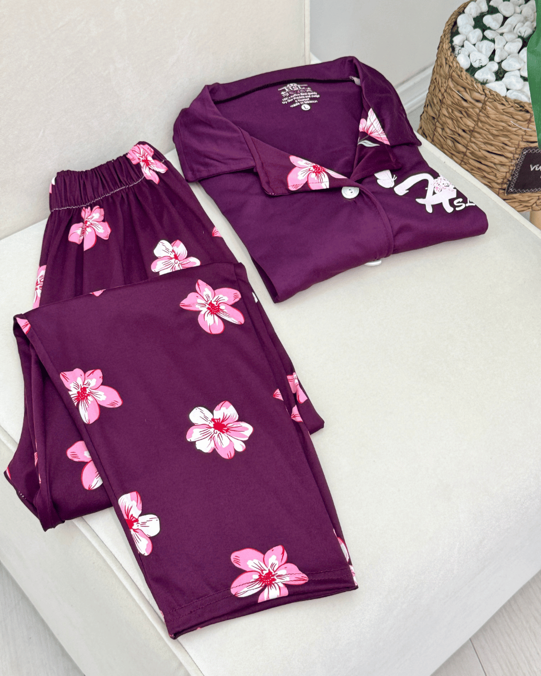 Women's Suzette Solid Top Pajama Set with Floral Pants