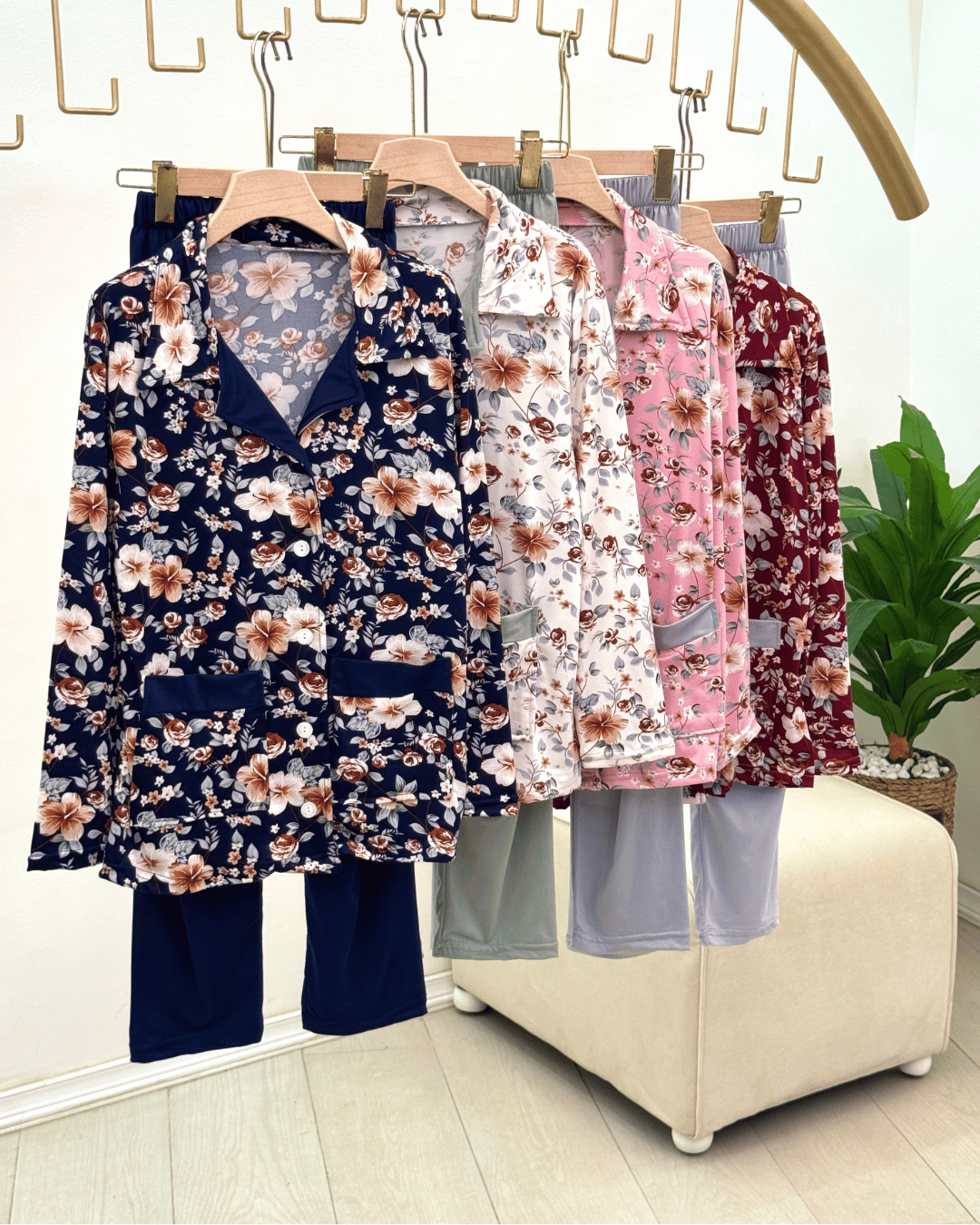 Women's Suzette Vintage Floral Pajama Set with Solid Pants - Image 2