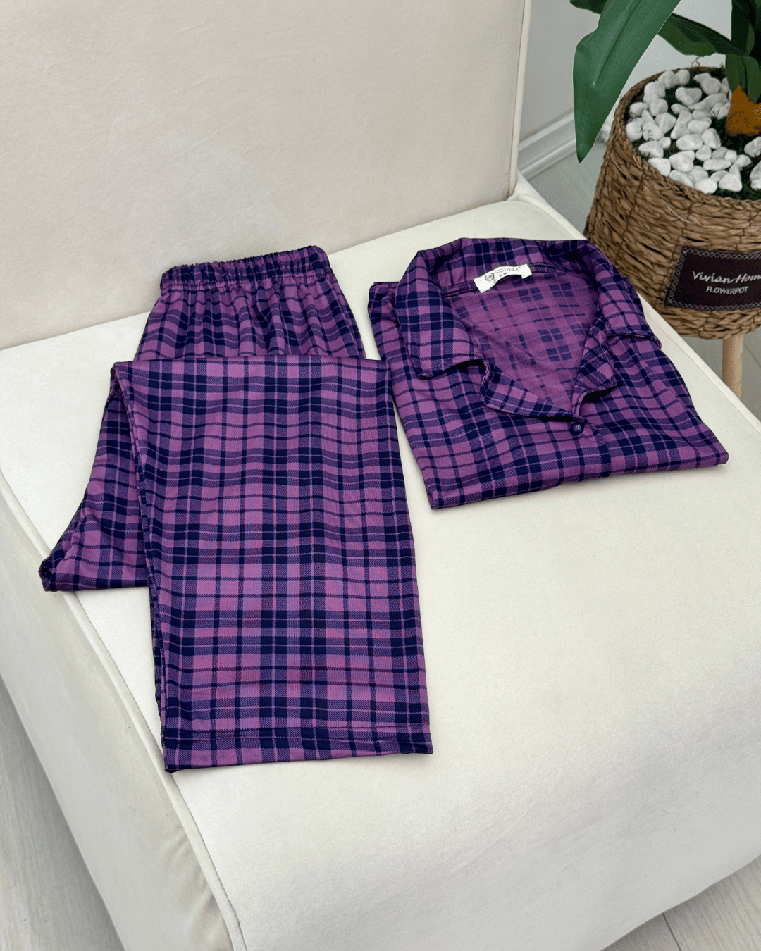 Midnight Plum Plaid Women's Pajama Set - Image 2