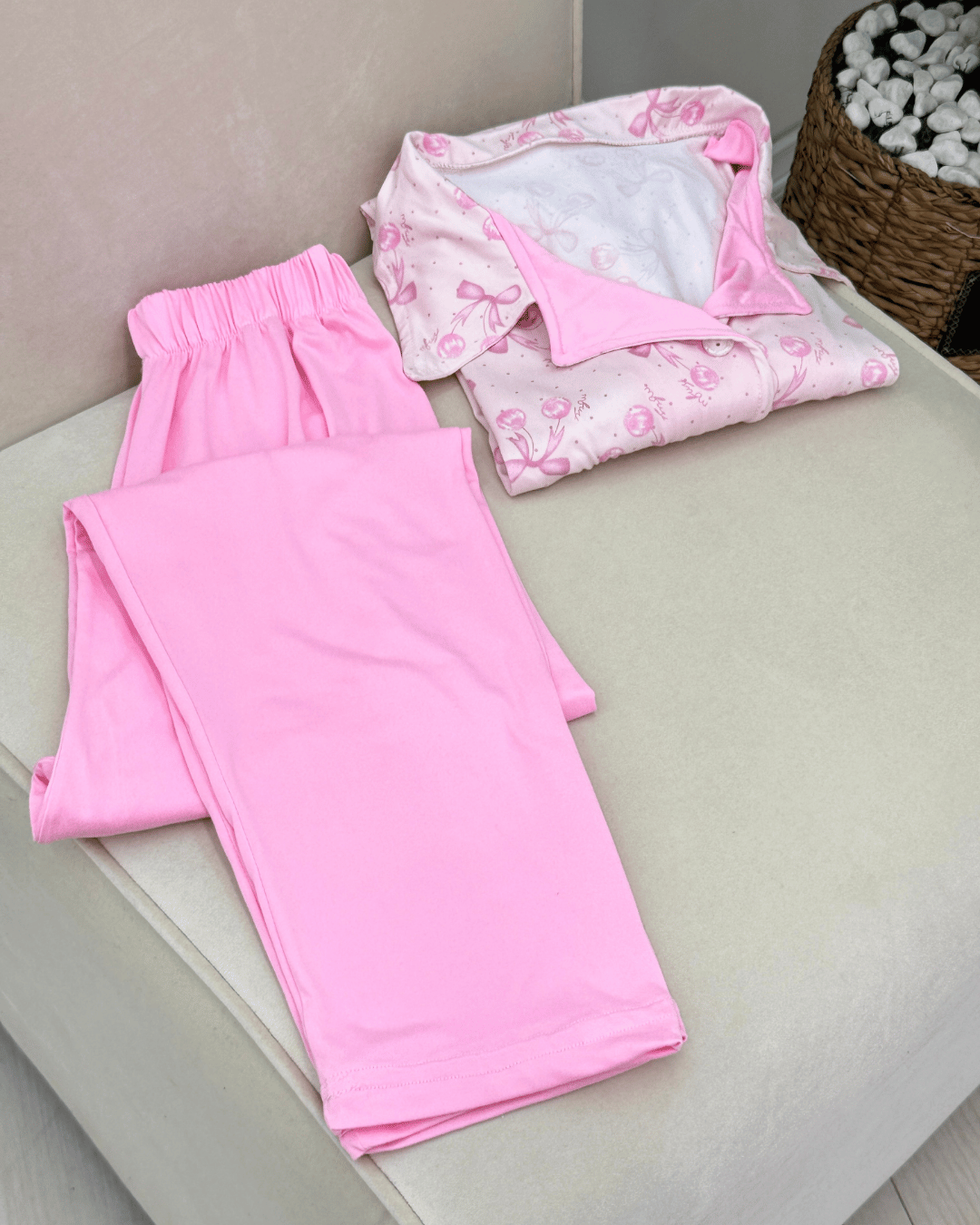 Women's Suzette Cherry & Bow Print Pajama Set with Solid Pants