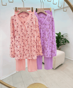 Alternative view of Floral Butterfly Print Women's Pajama Set -  Cotton Blend
