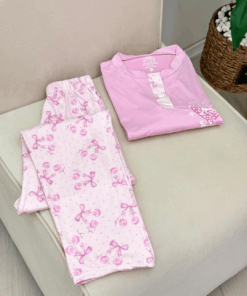 Women's Bow & Polka Dot Heart Cotton Blend Pajama Set - Long Sleeve (Regular & Plus Size)