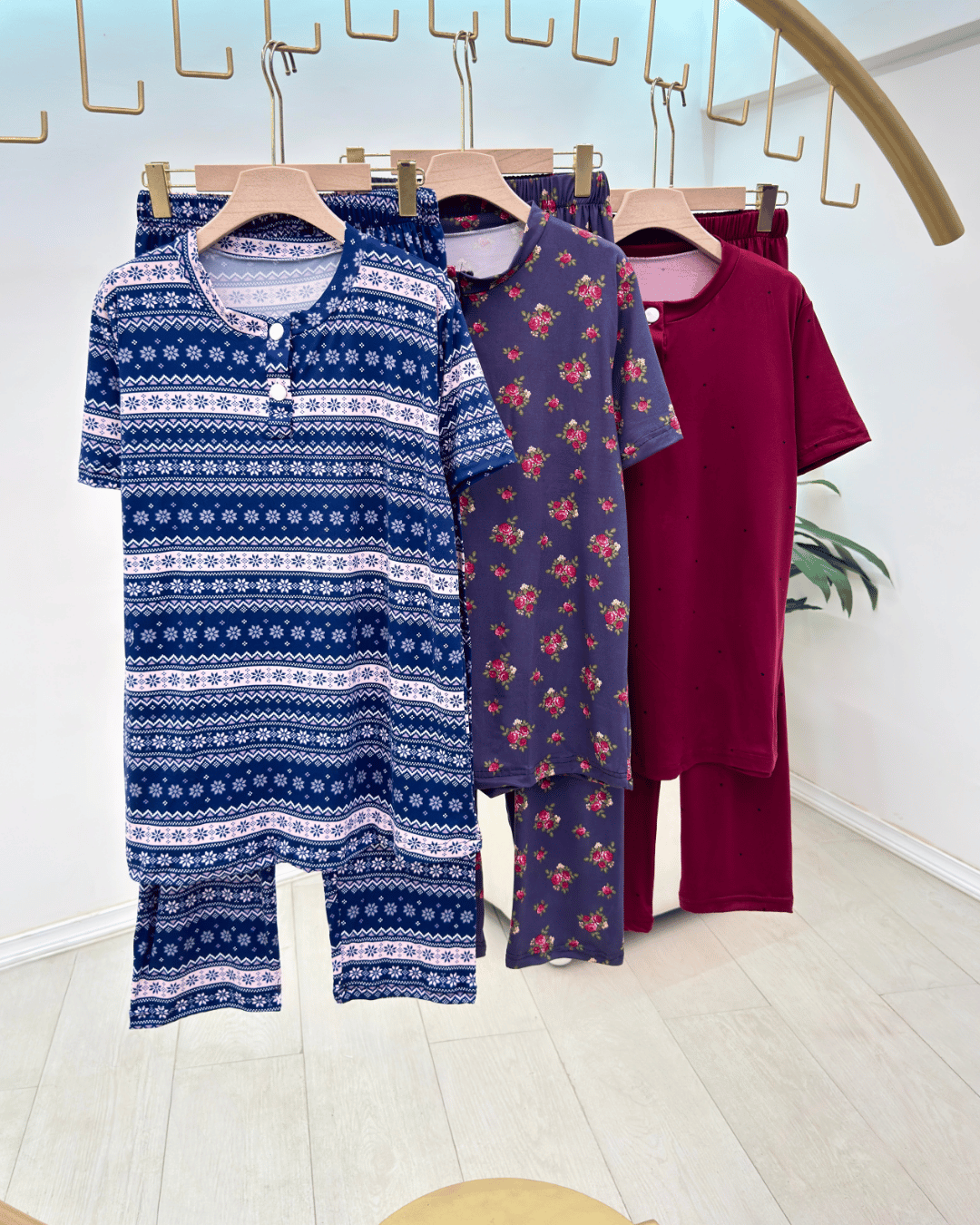 Assorted Print Cotton Blend Pajama Set (Plus Size) - Image 2