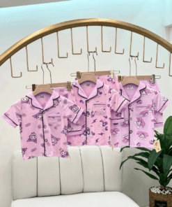 Alternative view of Kids Pure Cotton Button-Down Pajama Set - Pink Prints