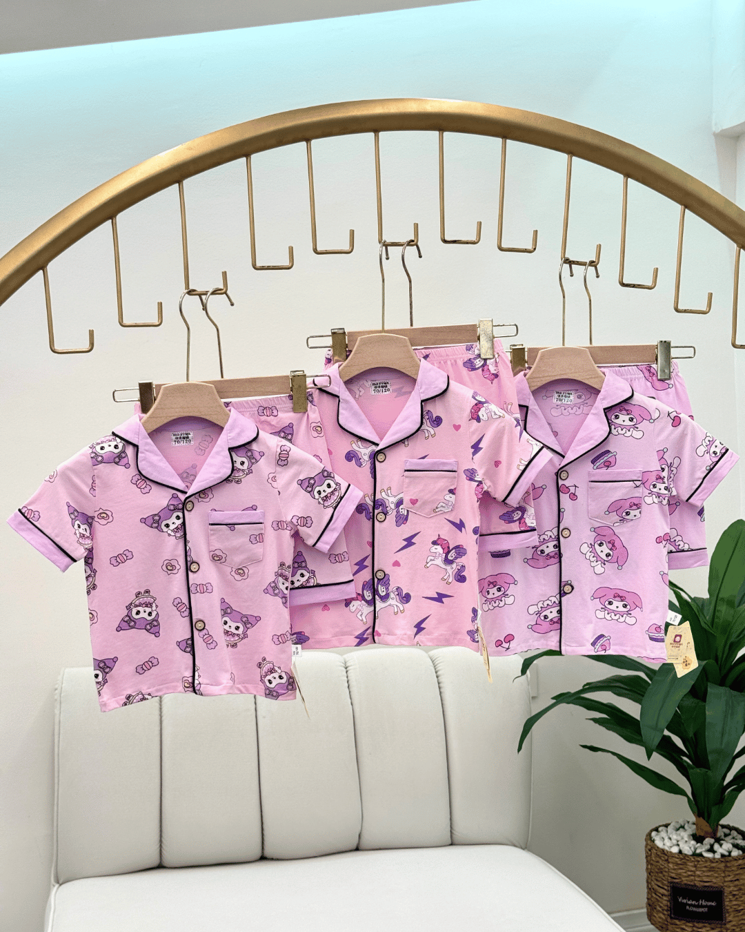 Kids Pure Cotton Button-Down Pajama Set - Pink Prints - Image 2