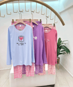 Alternative view of Women's Plus Size Pure Cotton Long-Sleeve Pajama Set - Heart & Floral Prints