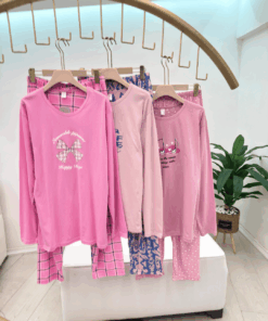 Alternative view of Women's Plus Size Pure Cotton Long-Sleeve Pajama Set - Pink Patterns