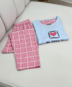 Women's Plus Size Pure Cotton Long-Sleeve Pajama Set - Heart & Floral Prints