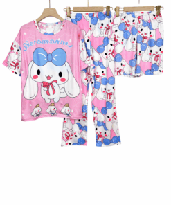 Snoopy & Friends Character Print 3-Piece Pajama Set (Top, Pants & Shorts)