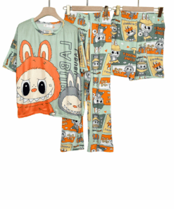 Quirky Cartoon Character 3-Piece Pajama Set (Top, Pants & Shorts)
