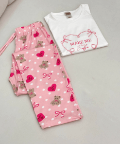 Women's  Cotton Short-Sleeve Pajama Set with pants - Fun Graphic Pr