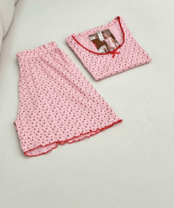 Alternative view of Women's Pure Cotton Ribbed Tank Pajama Set with Shorts - Pink Mini Print
