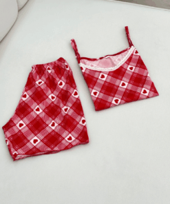 Women's  Cotton Blend Camisole Pajama Set with Shorts - Plaid & Striped Prints