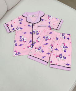Kids Pure Cotton Button-Down Pajama Set - Pink Prints