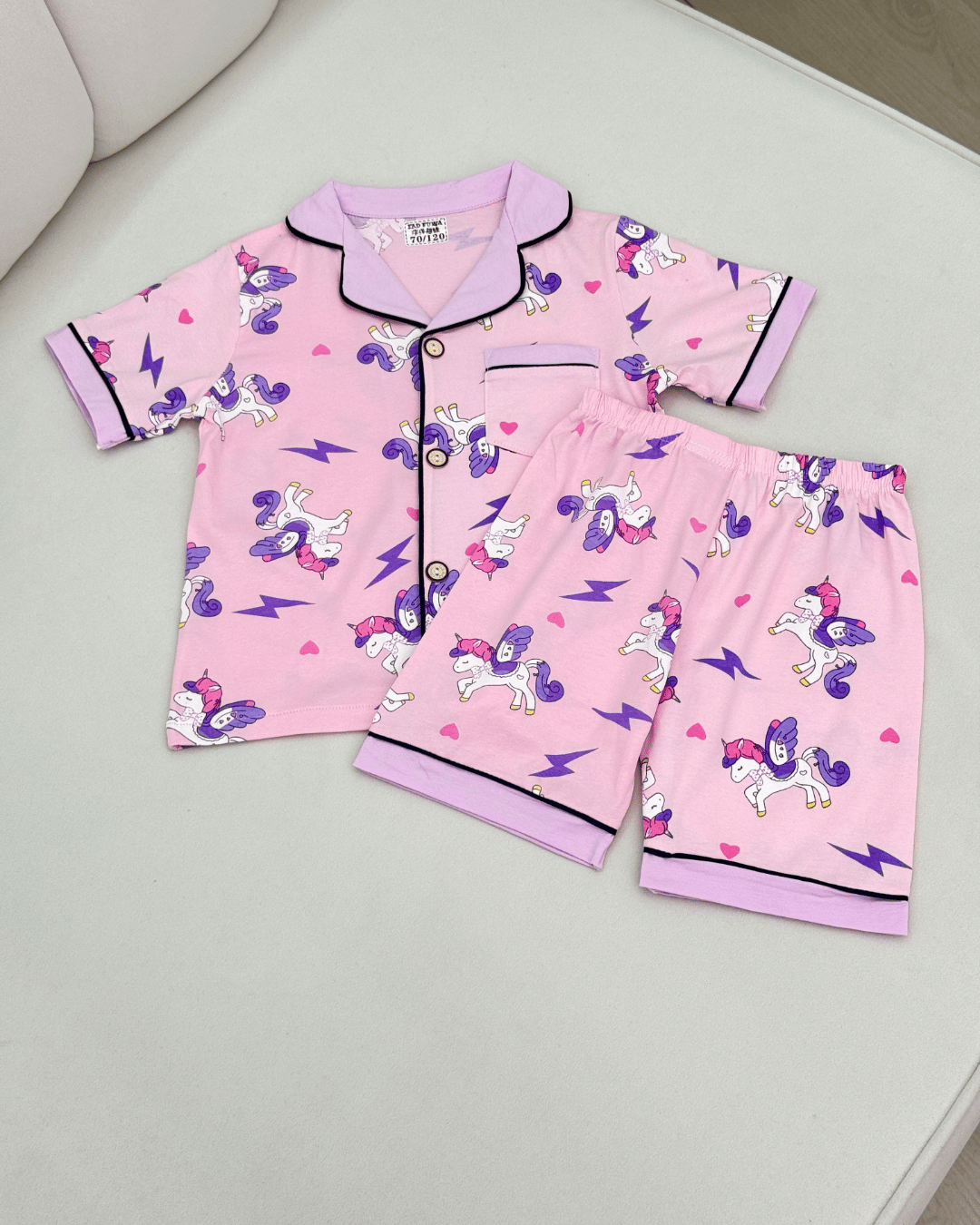Kids Pure Cotton Button-Down Pajama Set - Pink Prints