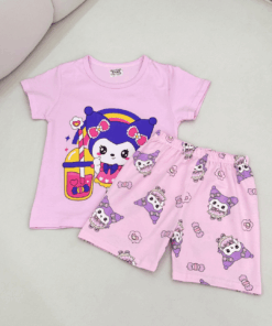 Girls' Pure Cotton Character Short-Sleeve Pajama & Shorts Set