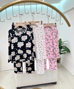 Alternative view of Women's Pure Cotton Long-Sleeve Pajama Set - Cute Teddy Bear & Cherry Prints