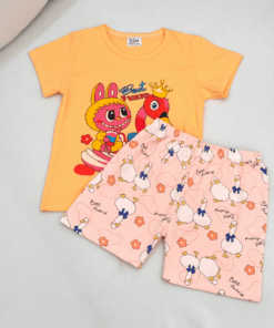 Girls' Pure Cotton Character Short-Sleeve Pajama & Shorts Set