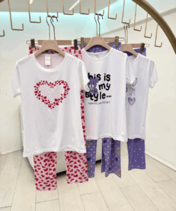 Alternative view of Women's  Cotton Short-Sleeve Pajama Set with pants - Heart & Bear Prints