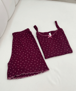 Women's Pure Cotton Ribbed Pajama Set with Shorts - Mini Floral Print