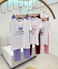Alternative view of Women's  Cotton Short-Sleeve Pajama Set with pants - Sweet Heart & Cat Prints